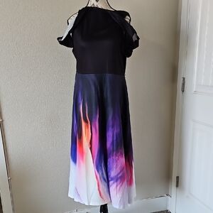 Black and Purple Cold Shoulder Midi Sundress